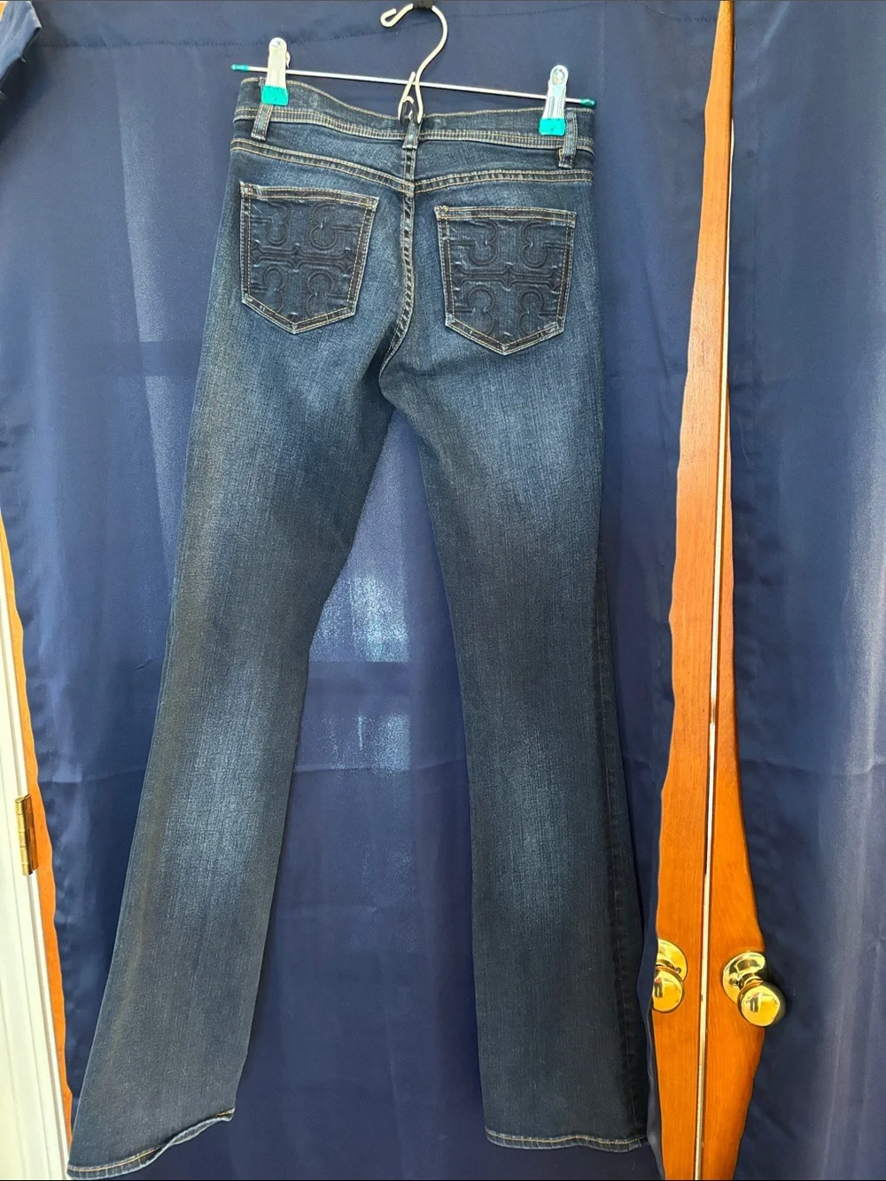 Tory Burch Classic Tory Boot Jeans in Dark Indigo with Gold Hardware size 24